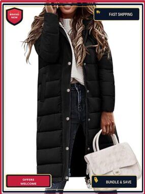 Womens Long Quilted Puffer Coat Hooded Winter Jacket Loose Fit Warm
